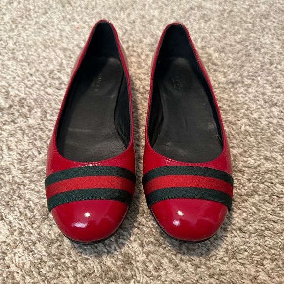 Gucci Shoes - Gucci Red Women's Flats with Red and Black Stripes